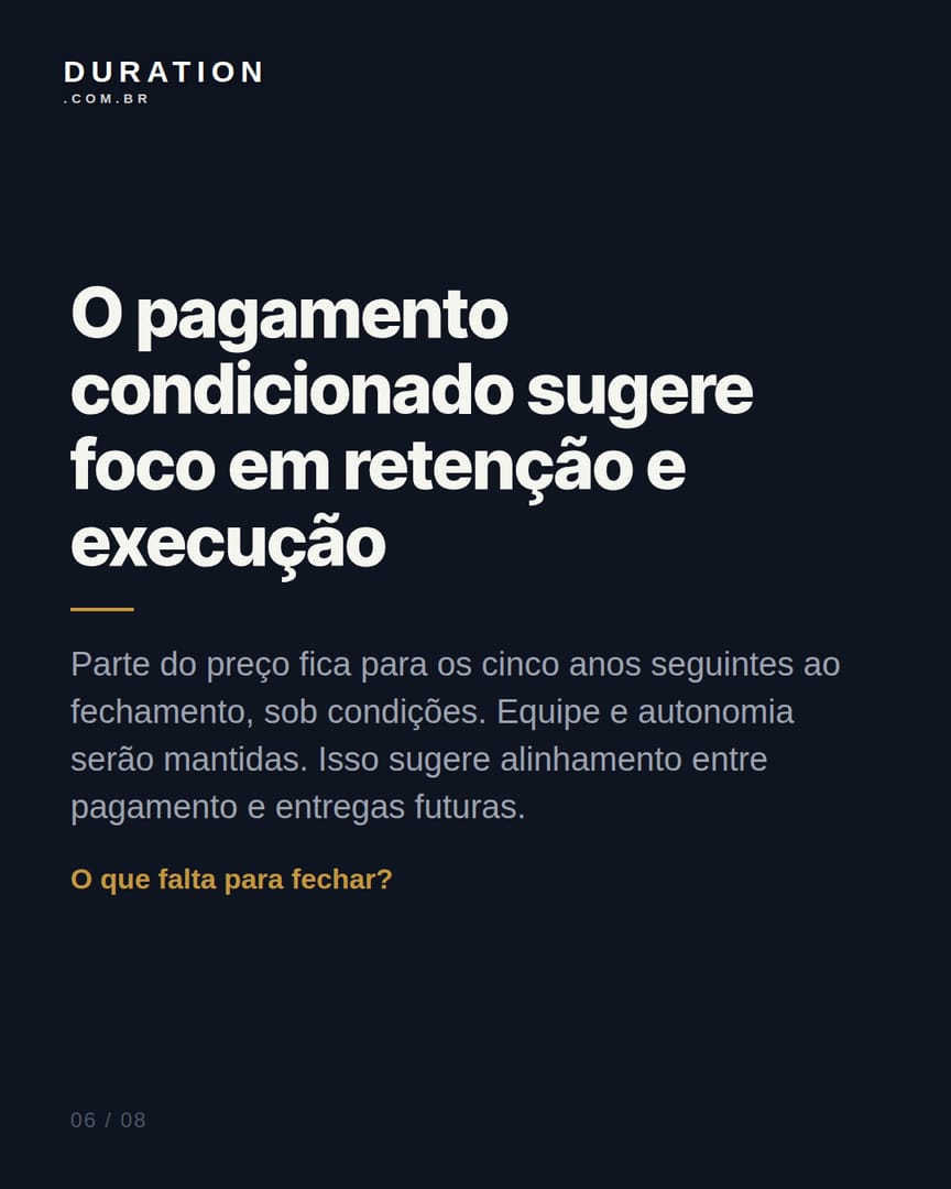 Slide 6 de 8: O pagamento condicionado sugere foco em retenção e execução