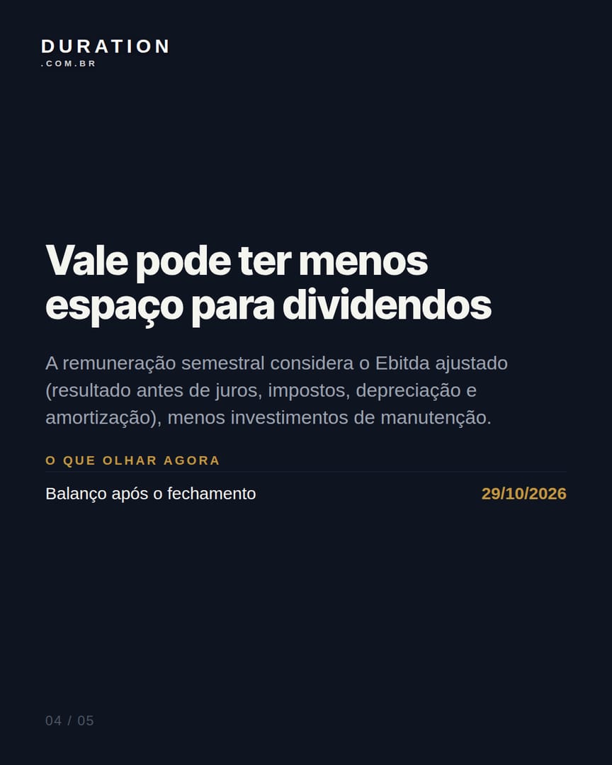 Slide 4 de 5: Vale pode ter menos espaço para dividendos
