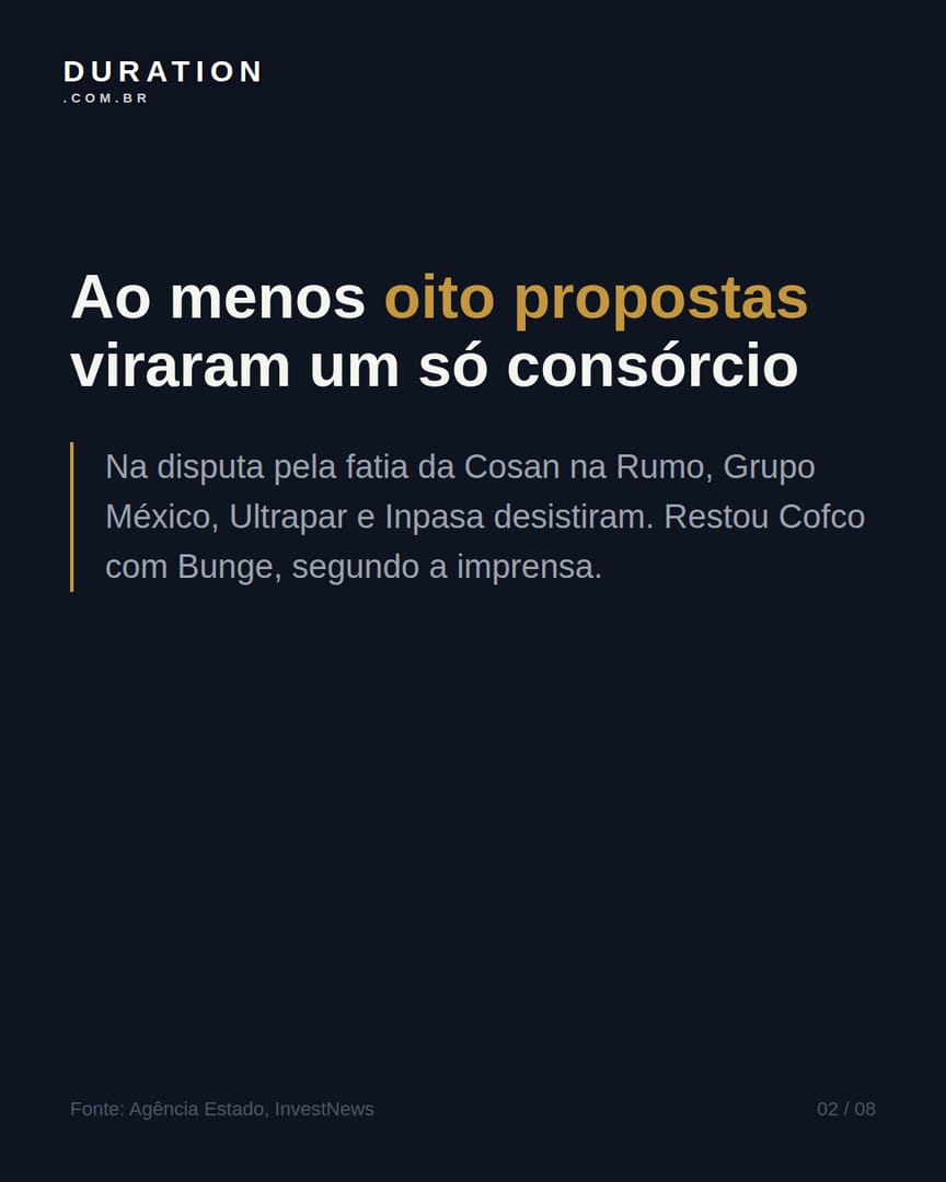 Slide 2 de 8: Ao menos oito propostas viraram um só consórcio