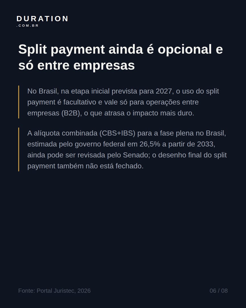 Slide 6 de 8: Split payment ainda é opcional e só entre empresas