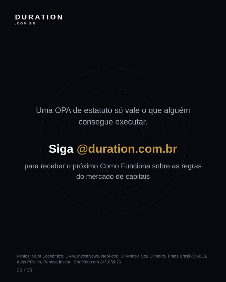 Slide 8 de 8: Uma OPA de estatuto só vale o que alguém consegue executar.