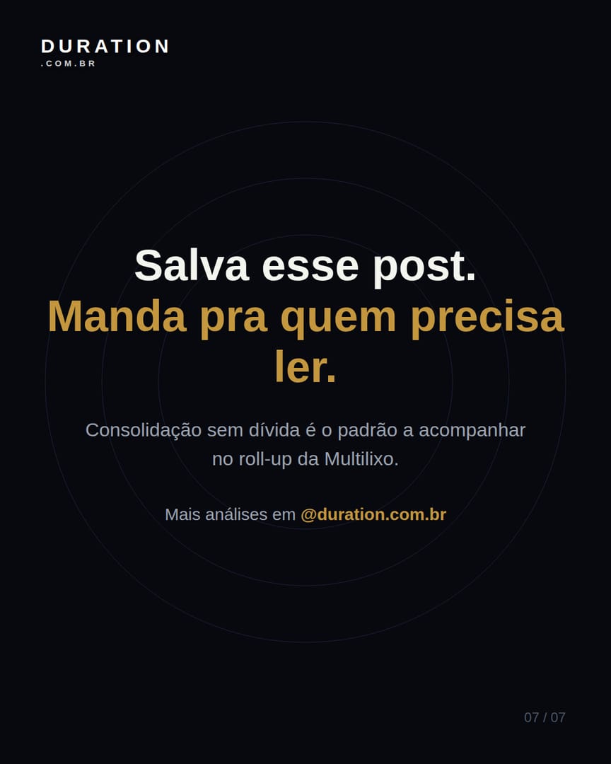 Slide 7 de 7: Consolidação sem dívida é o padrão a acompanhar no roll-up da Multilixo.
