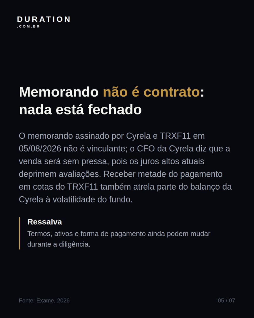 Slide 5 de 7: Memorando não é contrato: nada está fechado