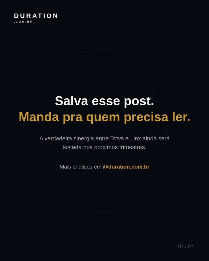 Slide 7 de 7: A verdadeira sinergia entre Totvs e Linx ainda será testada nos próximos trimestres.